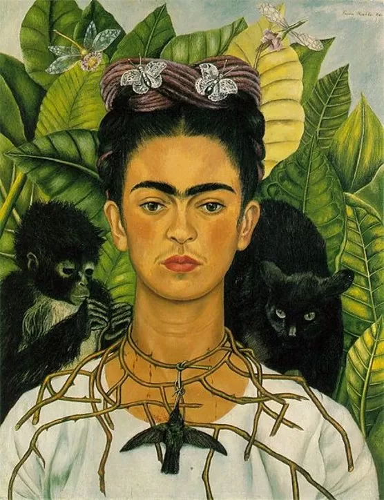 Autorretrato de Frida Kahlo selfportrait monos monkeys selva forest