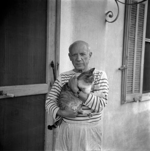 Retrato de Picasso con su gato
